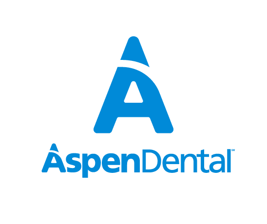 A blue and white logo of aspen dental