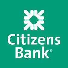 A citizens bank logo on top of a green background.